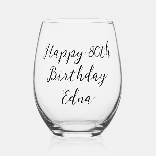 ハッピー80誕生日キープサケ名 ステムなしワイングラス (正面)