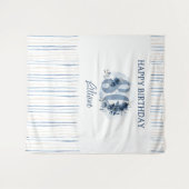 ハッピー80誕生日コースタルブルーフローラ番号80 タペストリー (正面(横))