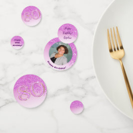 ハッピー80誕生日シック落ちピンクグリッター コンフェッティ