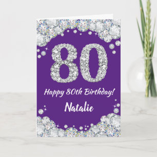 ハッピー80誕生日パープルとシルバーグリッターカード カード