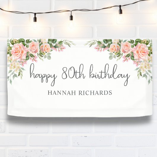 ハッピー80誕生日ピンクピーチフローラ 横断幕