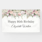 ハッピー80誕生日フェミニンピンクローズフローラ 横断幕 (横)