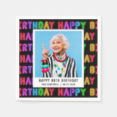 ハッピー80誕生日フォトレインボーネオンナプキンズ スタンダードカクテルナプキン (正面)