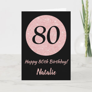 ハッピー80誕生日ブラックとバラピンク金ゴールド カード