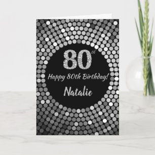 ハッピー80誕生日ブラック&シルバーグリッターカード カード