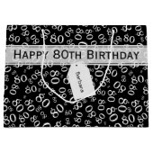 ハッピー80誕生日ブラック/ホワイト番号書式 ラージペーパーバッグ (正面)