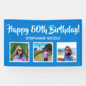 ハッピー80誕生日ブルーパーソナライズされた3枚 横断幕 (横)