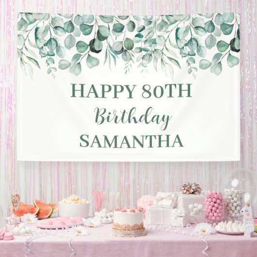 ハッピー80誕生日ユーカリ植物学素朴 横断幕 (パーティー)