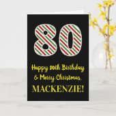 ハッピー80誕生日&メリークリスマス名前をカスタムする カード (黄色い花)