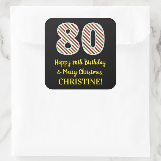 ハッピー80誕生日&メリークリスマス,名前をカスタムする スクエアシール (バッグ)