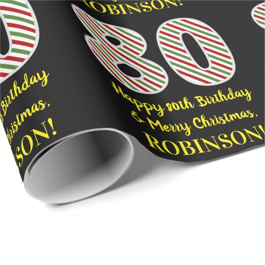 ハッピー80誕生日&メリークリスマス,名前をカスタムする ラッピングペーパー (ロールコーナー)