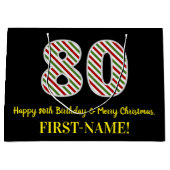 ハッピー80誕生日&メリークリスマス，名前をカスタムする ラージペーパーバッグ (正面)