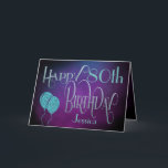 ハッピー80thネームパープルティール（緑がかった色）神秘的誕生日 カード<br><div class="desc">Happy 80誕生日を望む神秘的な感じ装飾的なタイポグラフィデザイン。ハッピーバースデーはスウェッエレガントシュ、ブルーの色合いでスクリプトタイポグラフィに設定され華美、年齢は受信者の名前と一緒にコーディネートされた書体で、水色スタイルの背景に紫の色合いで設定される。メッセージの内側を自分の好きな挨拶に変更もしし、正面の年齢と名前を簡単にカスタマイズできる。スパークルフェイクティール（緑がかった色）バルーン前面に完璧な仕上げtouchを追加！同じ色の背景が内側に続く。</div>