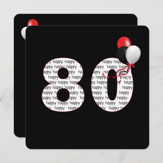 ハッピー80th誕生日オンブラック招待状 招待状 (正面/裏面)