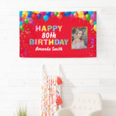 ハッピー80th誕生日バカラフルルーンレッド 横断幕 (インサイチュ)