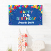 ハッピー80th誕生日バカラフルルーン青 横断幕 (インサイチュ)