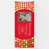 ハッピー80th誕生日バナーレッド&金ゴールド写真 横断幕 (縦)