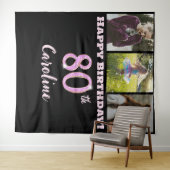 ハッピー80th誕生日パーティー、ピンクグリッター&3枚 タペストリー (インサイチュ(横))