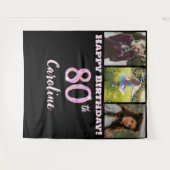 ハッピー80th誕生日パーティー、ピンクグリッター&3枚 タペストリー (正面(横))