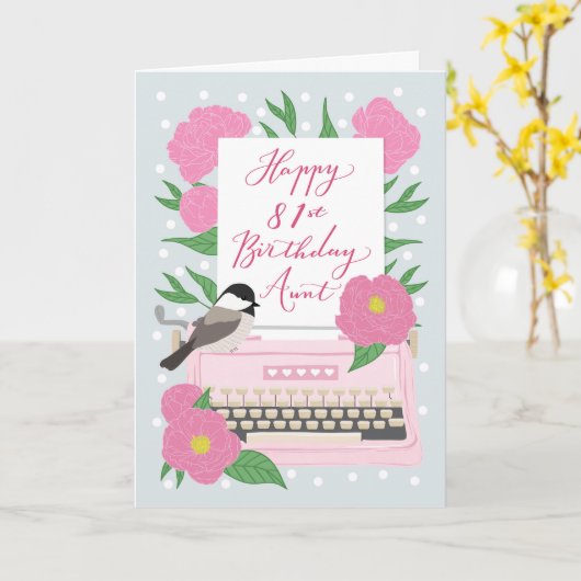 ハッピー81誕生日おばさんタイプライター&フローラ カード (黄色い花)