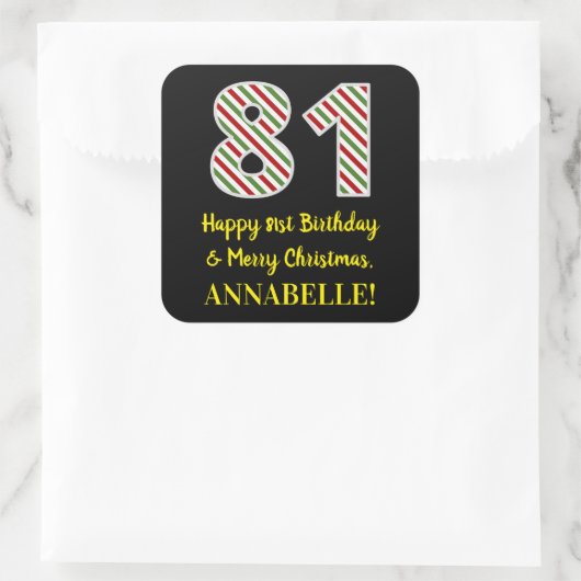 ハッピー81誕生日&メリークリスマス、名前をカスタムする スクエアシール (バッグ)