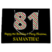 ハッピー81誕生日&メリークリスマス、名前をカスタムする ラージペーパーバッグ (正面)