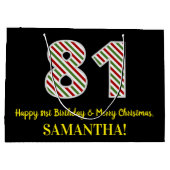 ハッピー81誕生日&メリークリスマス、名前をカスタムする ラージペーパーバッグ (裏面)