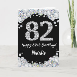 ハッピー82誕生日ブラック&シルバーグリッターカード カード