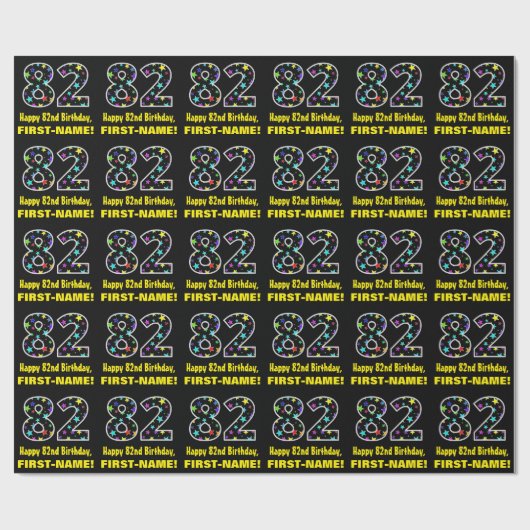 ハッピー82誕生日、おもしろいカラフルスターパターン82 ラッピングペーパー (フラット)