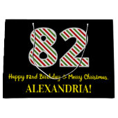 ハッピー82誕生日&メリークリスマス、名前をカスタムする ラージペーパーバッグ (正面)