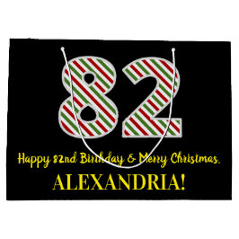 ハッピー82誕生日&メリークリスマス、名前をカスタムする ラージペーパーバッグ