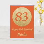 ハッピー83誕生日オレンジと金ゴールドグリッターカード カード (黄色い花)