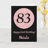 ハッピー83誕生日ブラックとバラピンク金ゴールド カード (黄色い花)