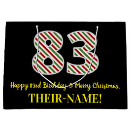 ハッピー83誕生日&メリークリスマス、名前をカスタムする ラージペーパーバッグ