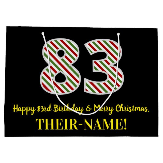 ハッピー83誕生日&メリークリスマス、名前をカスタムする ラージペーパーバッグ (裏面)