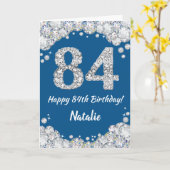 ハッピー84th誕生日ブルーアンドシルバーグリッターカード カード (黄色い花)