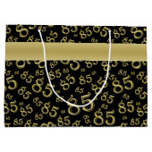 ハッピー85番誕生日番号パターンブラック/金ゴールド ラージペーパーバッグ (裏面)