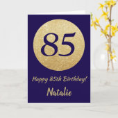ハッピー85誕生日ネービーブルーアンド金ゴールドグリッター カード (黄色い花)