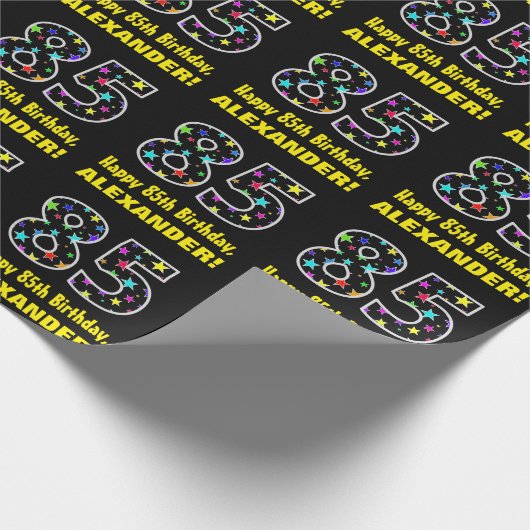 ハッピー85誕生日、おもしろいカラフルスターパターン85 ラッピングペーパー (角)