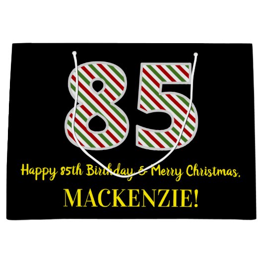 ハッピー85誕生日&メリークリスマス，名前をカスタムする ラージペーパーバッグ (正面)