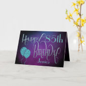 ハッピー85thネームパープルティール（緑がかった色）神秘的誕生日 カード (黄色い花)