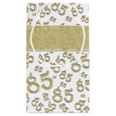 ハッピー85thバースデーパーティーテーマ金ゴールドとホワイト スモールペーパーバッグ (裏面)