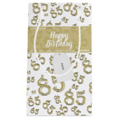 ハッピー85thバースデーパーティーテーマ金ゴールドとホワイト スモールペーパーバッグ (正面)