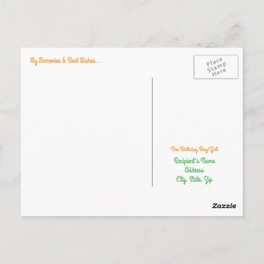 ハッピー85th誕生日はがき – オレンジとグリーン ポストカード (裏面)