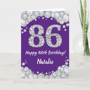 ハッピー86誕生日パープルとシルバーのグリッターカード カード