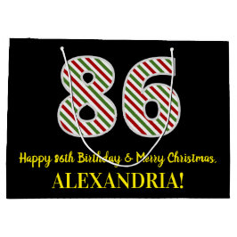 ハッピー86誕生日&メリークリスマス，名前をカスタムする ラージペーパーバッグ