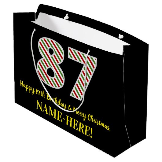 ハッピー87誕生日&メリークリスマス,名前をカスタムする ラージペーパーバッグ (裏面アングル)