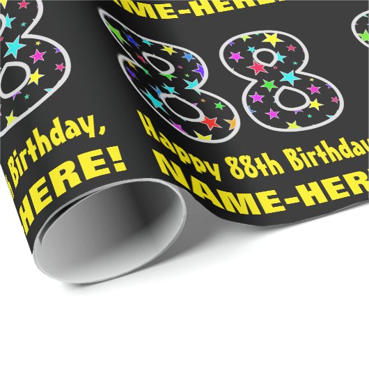 ハッピー88誕生日、おもしろいカラフルスターパターン88 ラッピングペーパー (ロールコーナー)