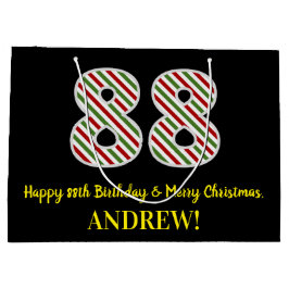 ハッピー88誕生日&メリークリスマス，名前をカスタムする ラージペーパーバッグ