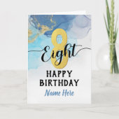 ハッピー8th誕生日ウォーターカラーブルー&金ゴールドボーイ カード (正面)